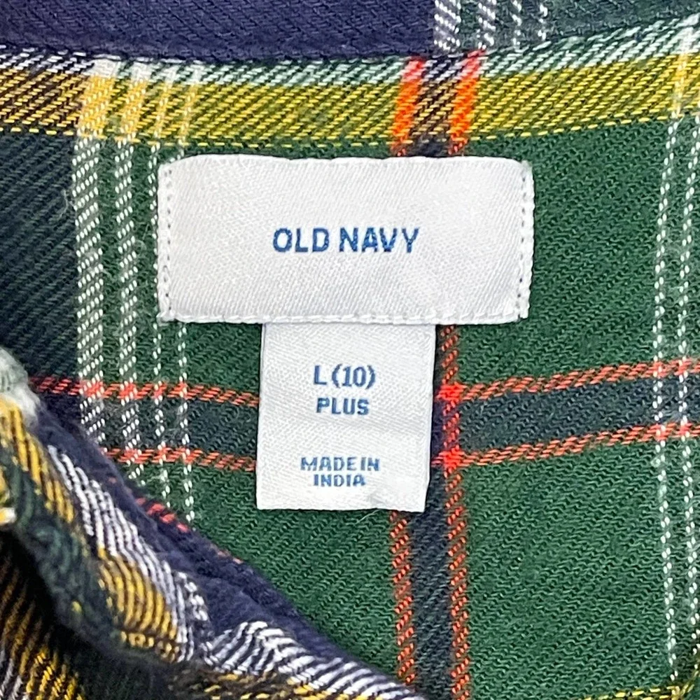 Old Navy Girls L(10) Plus Green Blue Roll Tab Sleeve Plaid Flannel‎ Shirt Dress